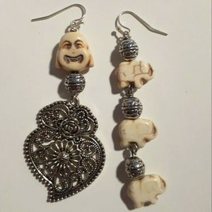Handmade dangle silver and white earrings